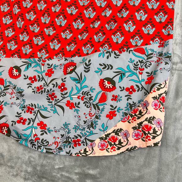 Boho Floral Multicolor Patchwork Print Blouse Womens Sz M Tassel Tie Long Sleeve - Picture 13 of 16